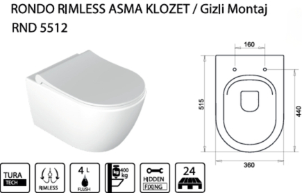 TURAVİT RONDO RİMLESS ASMA KLOZET KOD: RND5512